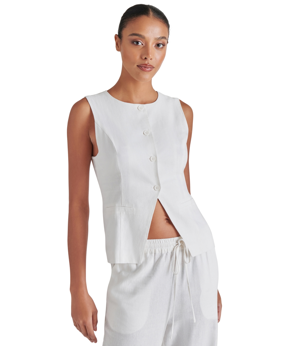Steve Madden Women's Wesley Crewneck Button-front Vest In White