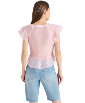 売れ筋商品|||スティーブ マデン カットソー トップス レディース Women's Leyla V-Neck Flutter-Sleeve Top Pink Lemonade Steve Madden Women's Leyla V-Neck Flutter-Sleeve Top - Macy's