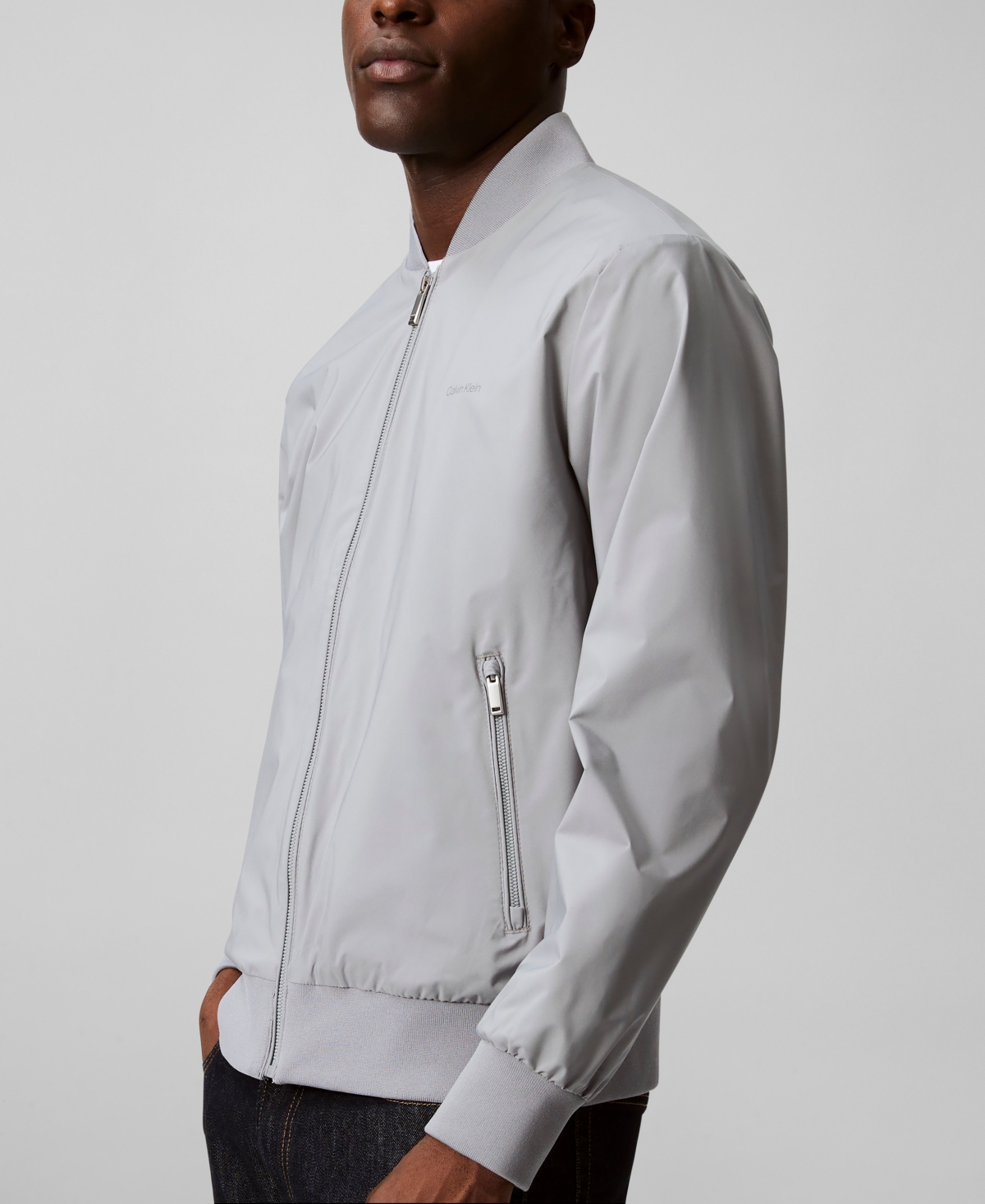 Calvin Klein Men's Logo-print Matte Bomber Jacket In Gray