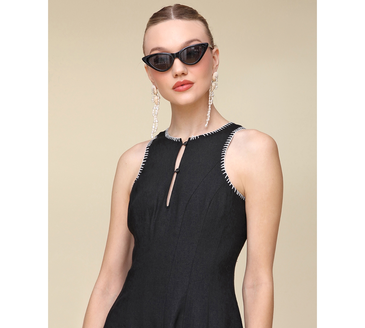 Avec Les Filles Halter Paneled Swing Dress In Black