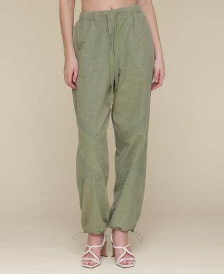Avec Les Filles - Women's Crochet-Trim Soft Utility Jogger Pants