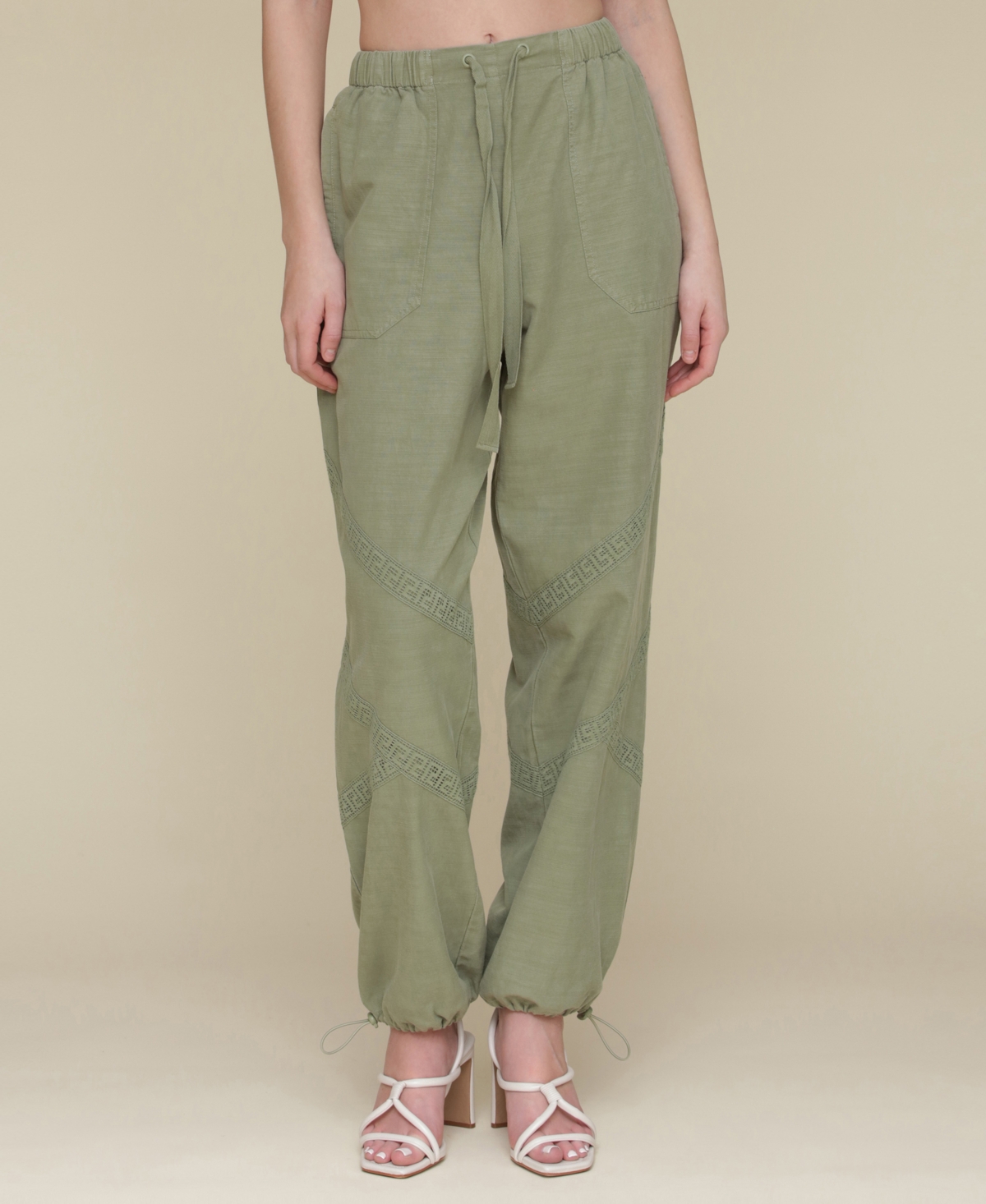 Shop Avec Les Filles Women's Crochet-trim Soft Utility Jogger Pants In Tea Tree