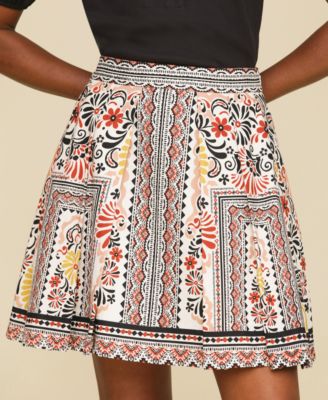 Avec Les Filles Women's Printed Linen-Blend Pleated Mini Skirt