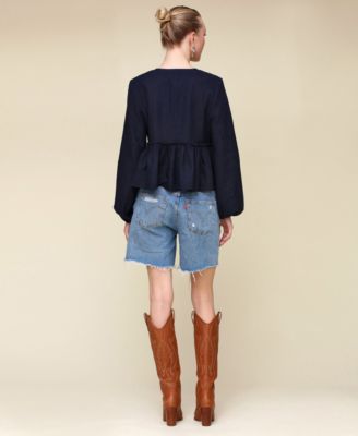 Women's Linen-Blend Tie-Front Blouse