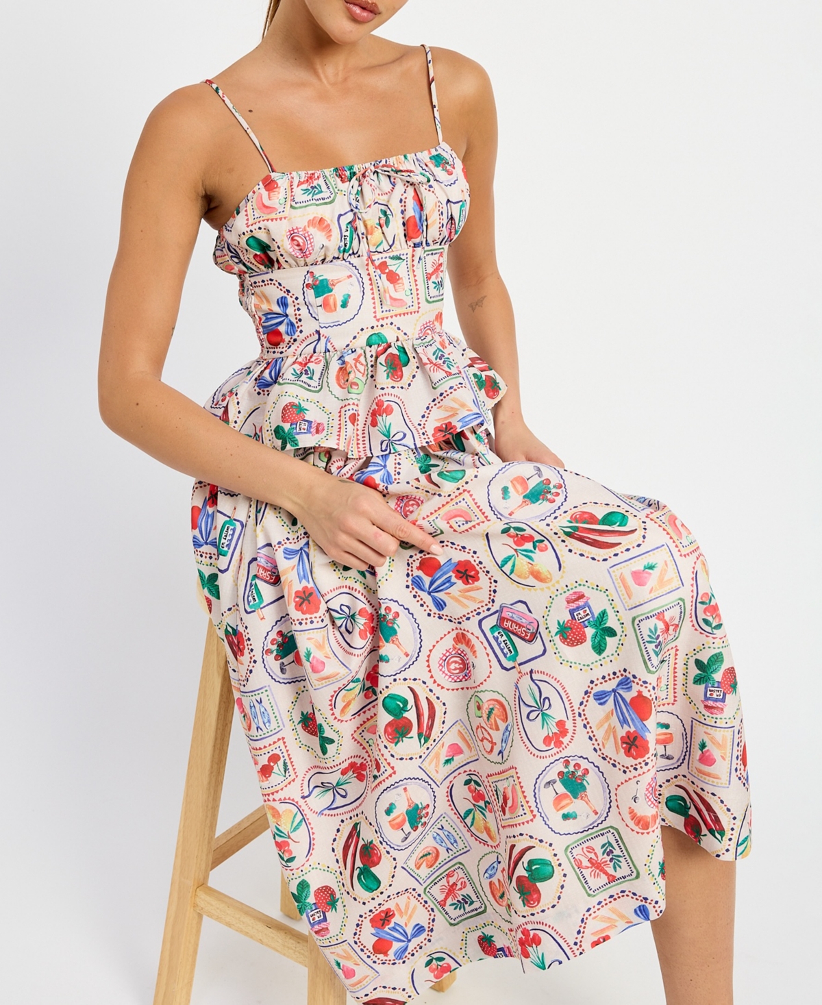 En Saison Women's Nayeli Printed Peplum Top In Linen Red Multi