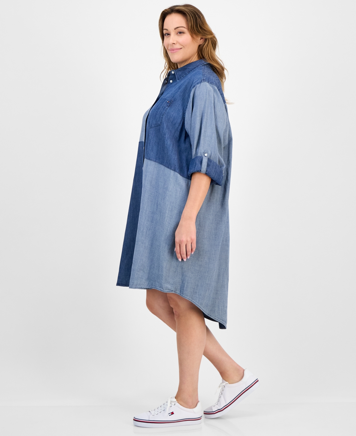 Tommy Hilfiger Plus Size Patchwork Chambray Shirtdress