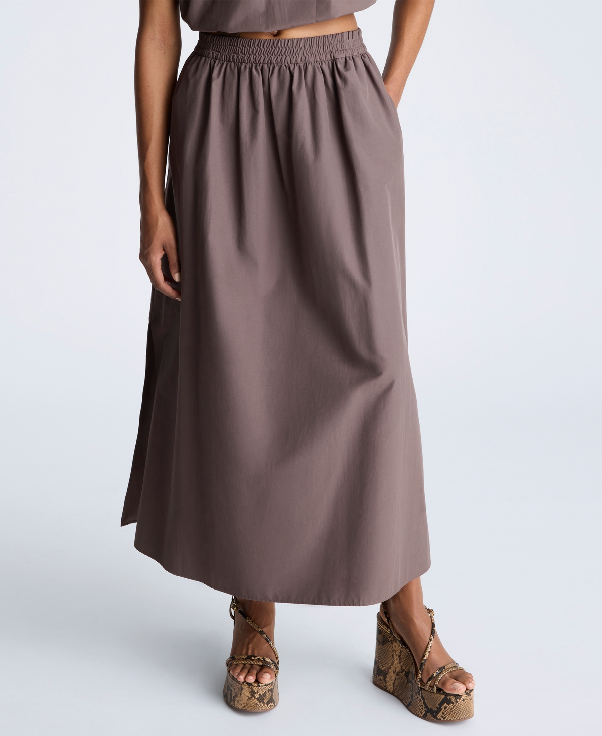 Kenneth Cole Elastic Hem Crop Top In Mocha Brown
