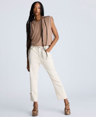 Women's High-Rise Straight-Leg Wide-Cuff Jeans