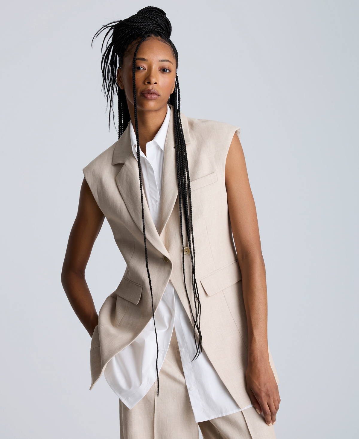 Kenneth Cole Layered Vest With Detachable Shirt Inset In Lt Bronze,pure White