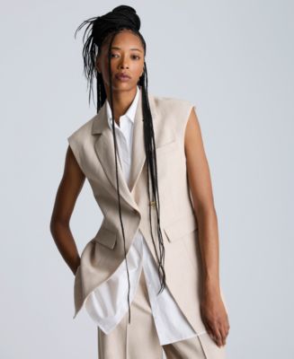 売れ筋商品|||ケネスコール カットソー トップス レディース Women's Layered Vest With Detachable Front Shirt Lt Bronze / Pure White Kenneth Cole Women's Layered Vest With Detachable Front