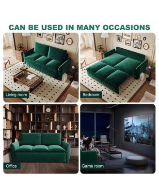70.9" Convertible Sofa Bed with Pillow & Blanket, Green Velvet