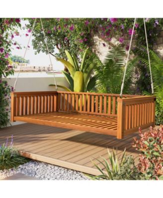 Streamdale Minimalist Twin Teak Garden Swing Bed, Safe Sloped Design