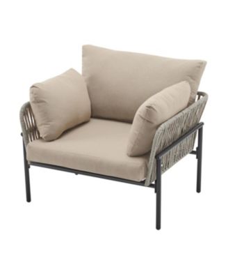 Streamdale Set of 2 Beige Iron Lounge Chairs w/ Cushions, Indoor/Outdoor