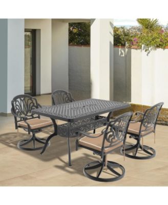 Streamdale 5-Pc Cast Aluminum Dining Set, 4 Swivel Chairs & Rectangular Table, Black Frame