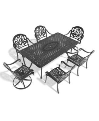 Streamdale 7-Piece Cast Aluminum Dining Set, 2 Swivel, 4 Chairs, Rectangular Table, Black Frame