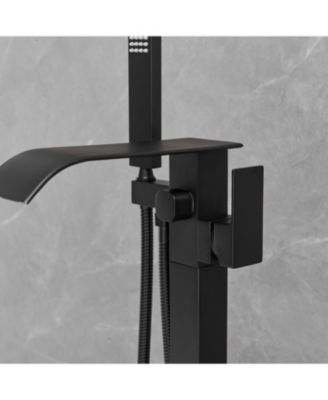 Hand Shower Brass Waterfall Floor Mount Tub Filler Single-Handle Freestanding Tub Faucet