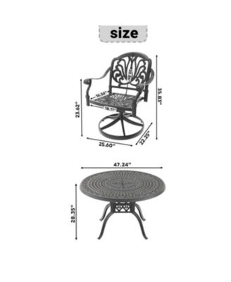 Streamdale 5-Pc Cast Aluminum Dining Set, 4 Swivel Chairs, 47" Round Table