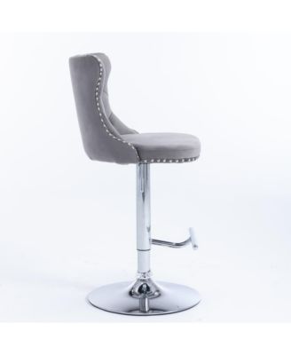 Set of 2 Adjustable Swivel Velvet Barstools with Tufted Back and Chrome Base for Kitchen Island, Home Bar & Pub