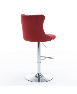Set of 2 Adjustable Swivel Velvet Barstools with Tufted Back and Chrome Base for Kitchen Island, Home Bar & Pub