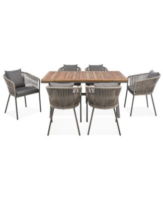 Streamdale 7pc Patio Dining Set, Acacia tabletop, metal frame, all-weather, for garden/balcony