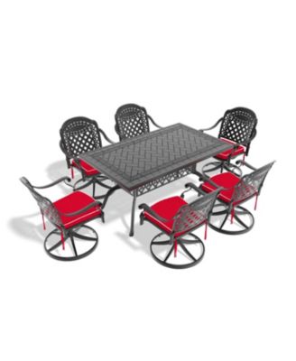 Streamdale 7-pc Cast Aluminum Dining Set, 6 Swivel Chairs, Rectangular Table, Black Frame