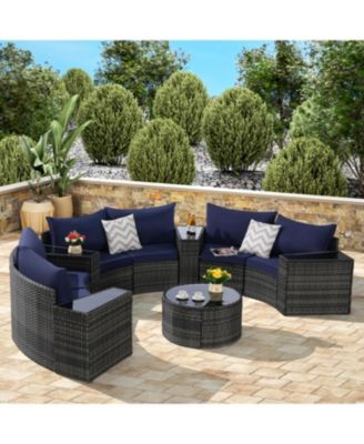 Streamdale 11-pc Half-Moon Patio Set, Sectional Sofa & Glass Coffee Table