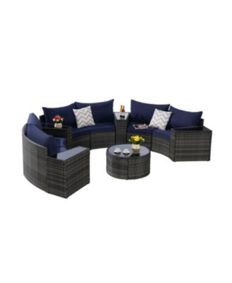 Streamdale 11-pc Half-Moon Patio Set, Sectional Sofa & Glass Coffee Table