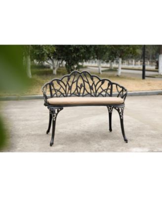 Streamdale Tulip Patio Bench, Metal, Floral Rose, Black/White Cushion
