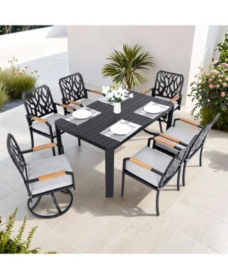 Streamdale 7-PC Aluminum Patio Set, 4 Chairs, 2 Rockers, Table (Umbrella Hole), Burbon