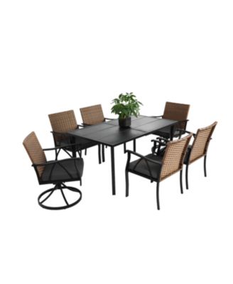 Streamdale 7pc Patio Dining Set, Wicker, Swivel Rockers, Cushions, Table