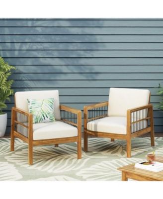 Streamdale Acacia/Wicker Outdoor Club Chair, Deep Seating, Beige Cushion