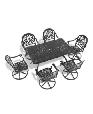 Streamdale 7-pc Cast Aluminum Dining Set, 6 Swivel Chairs, Rectangular Table, Black Frame