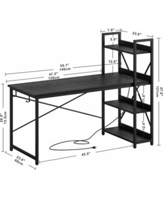 Computer Desk 55" with Power Outlet and Storage Shelves