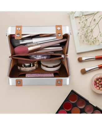 Mini Suitcase Crossbody Bag Portable Hard Shell Aluminum Cosmetic Makeup Case with Adjustable Strap Travel Handbag for Makeup Artist,Red