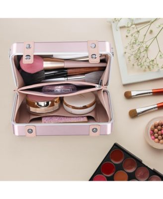 Mini Suitcase Crossbody Bag Portable Hard Shell Aluminum Cosmetic Makeup Case with Adjustable Strap Travel Handbag for Makeup Artist,Red