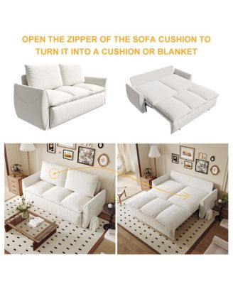 Streamdale 70" Convertible Sofa Sleeper Bed, 3-Seat Velvet Loveseat with Pillow and Blanket Set (Beige)