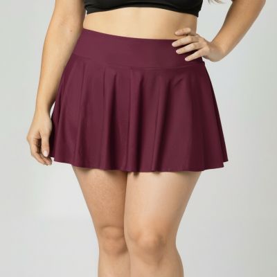 Plus Size High Waisted Chlorine Resistant Flowy Swim Skort With Attached Shorts