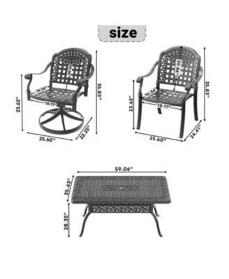 Streamdale 7-Piece Cast Aluminum Dining Set, 2 Swivel, 4 Chairs, Rectangular Table, Black Frame
