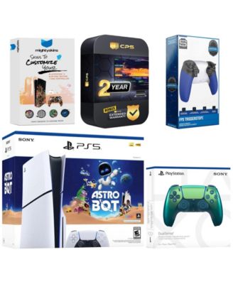 PlayStation 5 Slim Disc Astro Bot Bundle with Extra  Controller, Trigger Stop Kit, MightySkins Code and 2 Year Extended Warranty