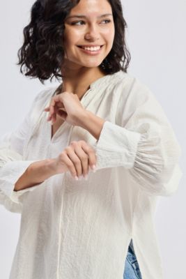 Women's Relaxed Fit Top with Front-tie in Cream