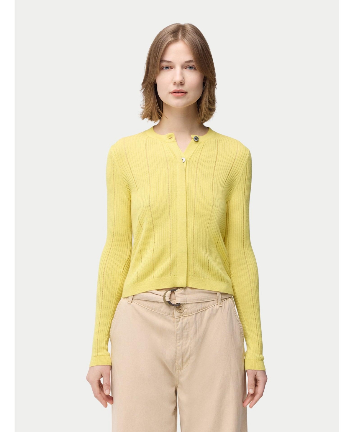 Women's Hidden Button-Front Cashmere Silk Cardigan - Yellow-blazing yellow