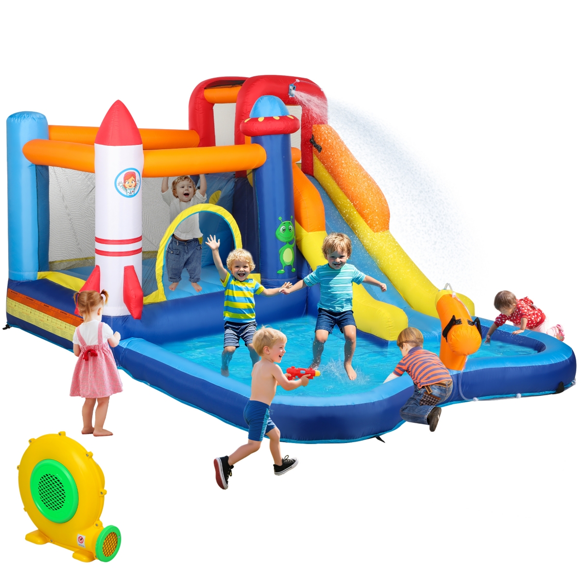 Qaba 5 in 1 Inflatable Bounce House Water Slide with 550W Blower