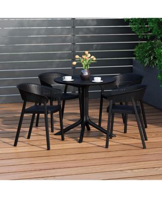 5-Piece Modern Patio Round Dining Table Set with Stackable Patio Dining Chairs