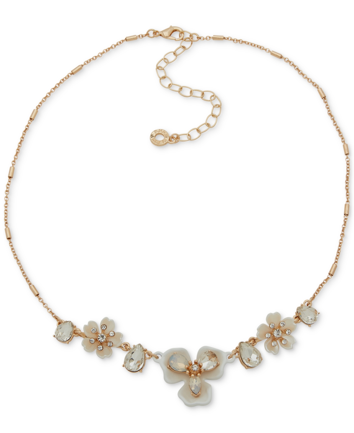 Gold-Tone Crystal Multi Flower Collar Necklace, 16" + 3" extender - Crystal