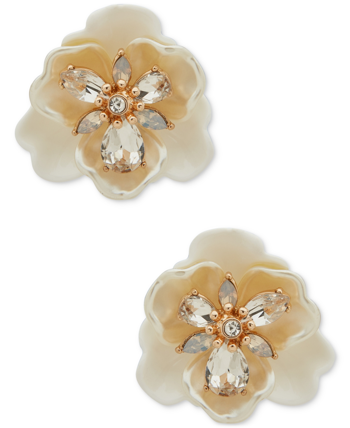 Anne Klein Gold-tone Crystal Flower Button Statement Earrings In Crystal