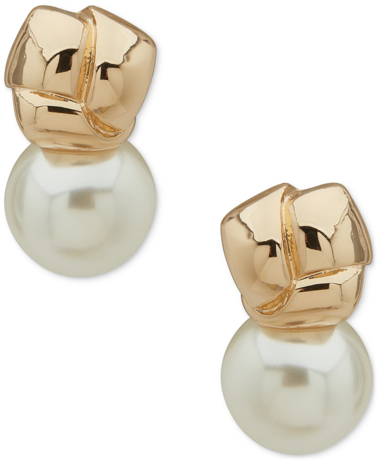 Anne Klein Gold-tone Knot & Imitation Pearl Stud Earrings In Pearl