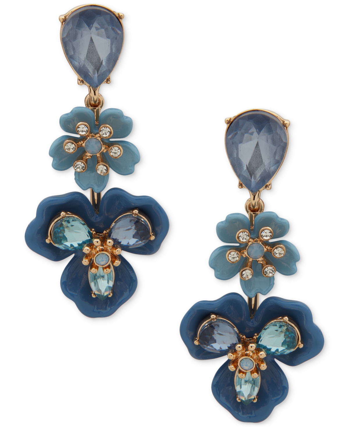 Gold-Tone Crystal & Stone Multi-Flower Drop Earrings - Blue