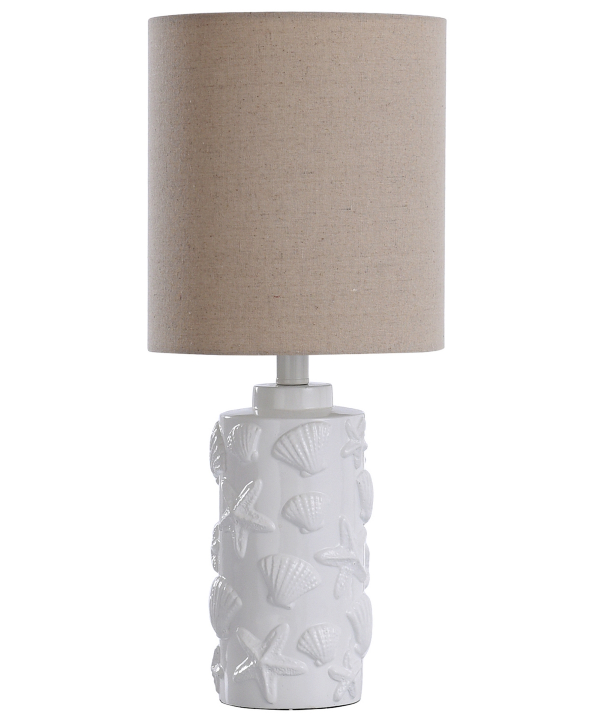 Stylecraft Home Collection 21" Seashell Coastal Motif Fabric Shade Table Lamp In White