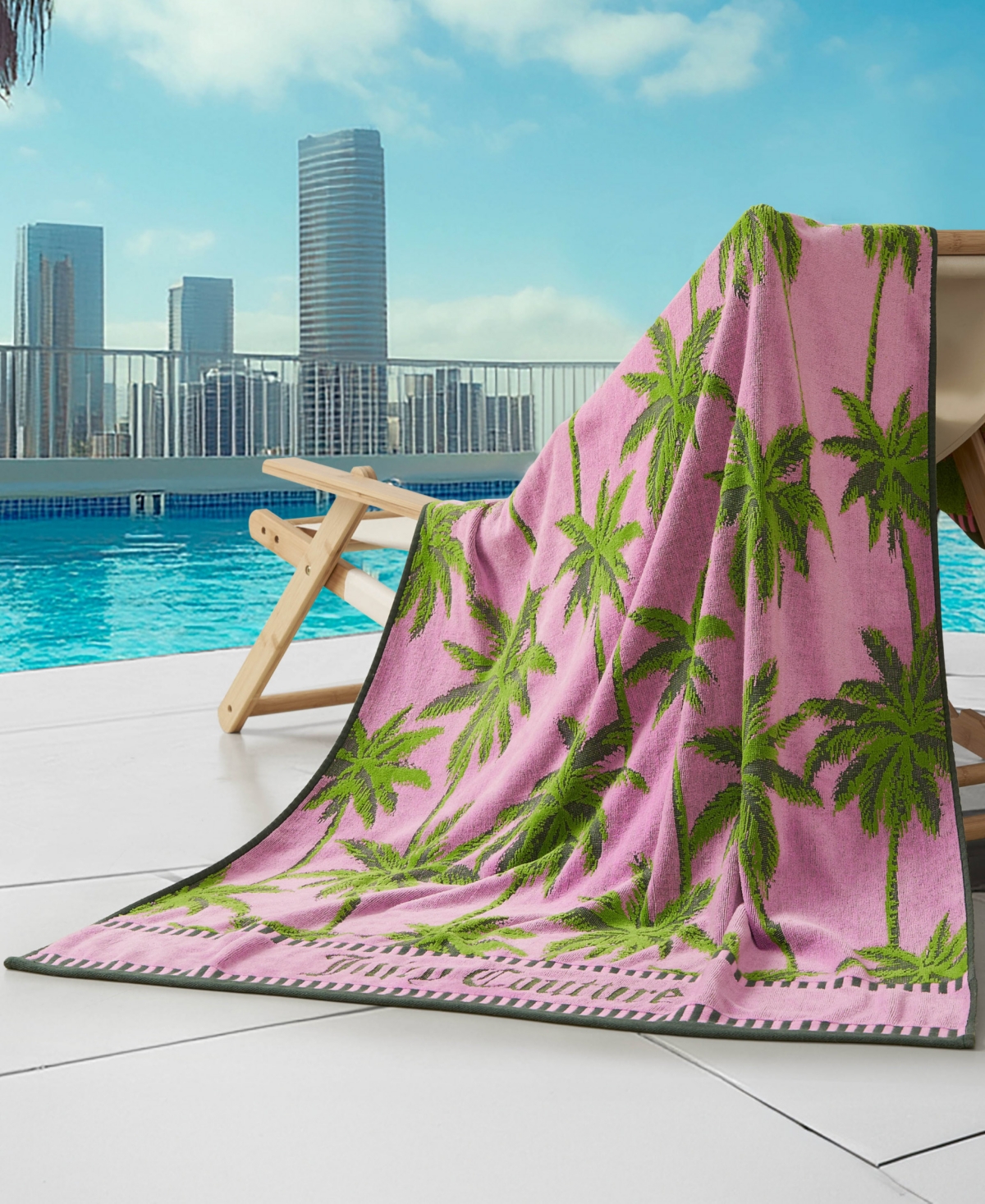 Juicy Couture Palm Trees Cotton Beach Towel, 36" X 72" In Palm Tree