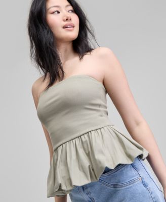 Women's Cotton Bubble-Hem Strapless Top, Exclusively at Macy's